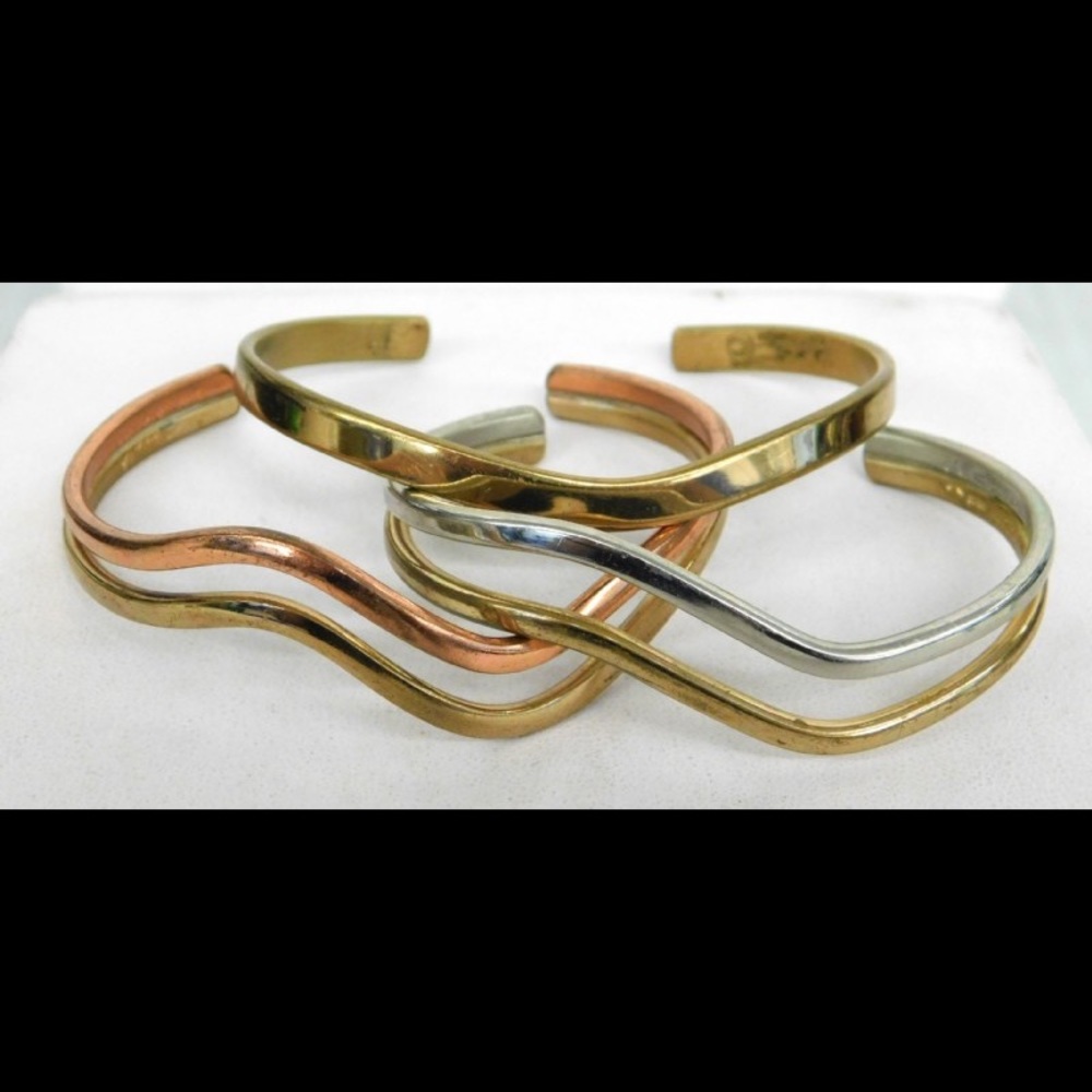 Trio of Sergio Lub Brass & Copper Cuff Bracelets